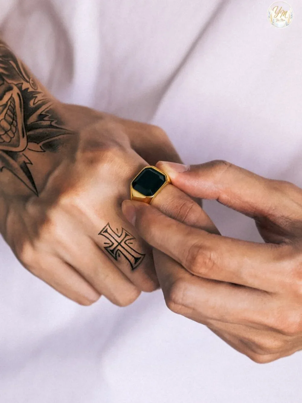 Black Onyx Signet Ring Stainless Steel Men Women Vintage Waterproof